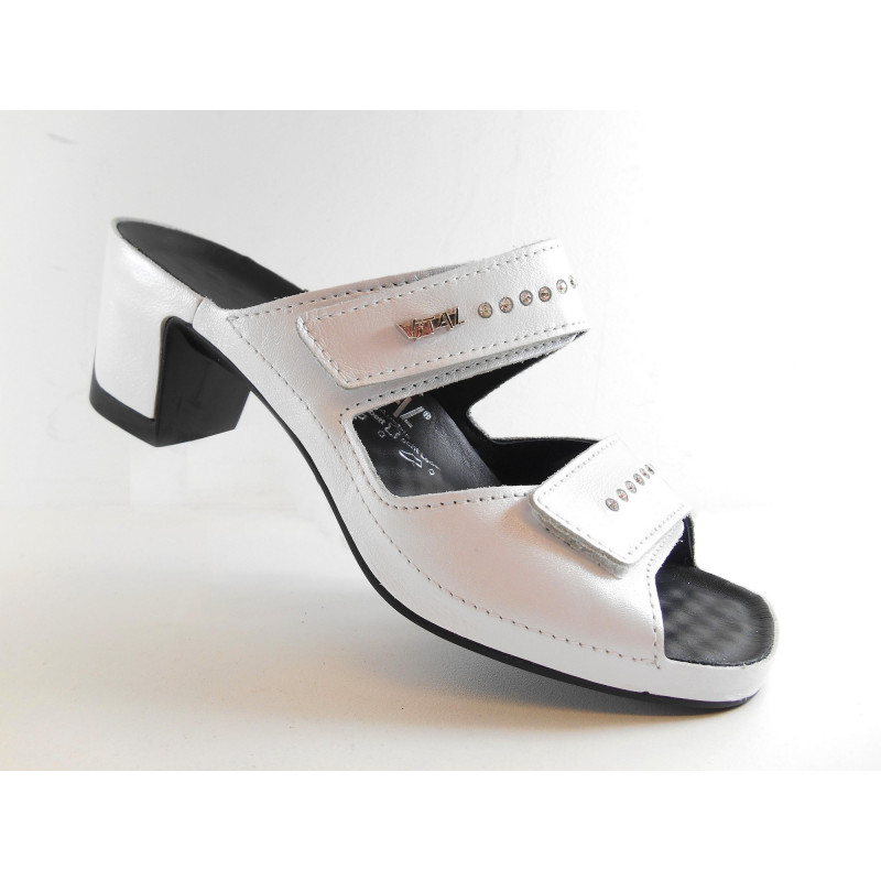 Vital Mule 0531 femme en cuir blanc à strass