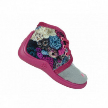 Chaussons fille bébé Babybotte à lacet mouton rose et gris