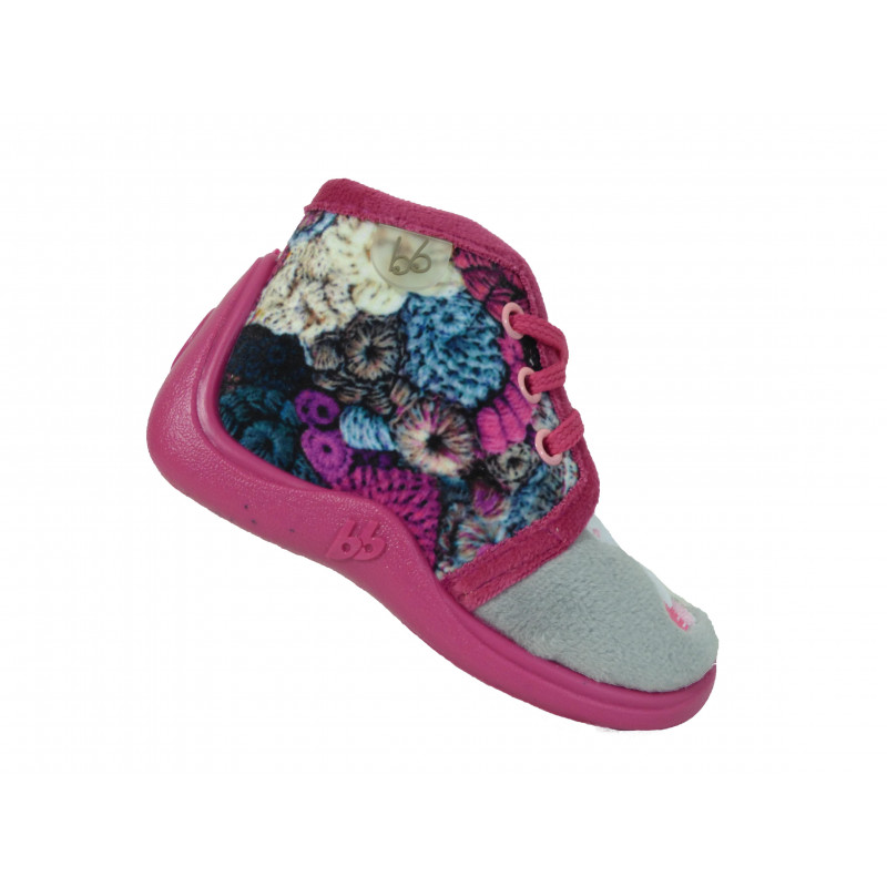 Chaussons fille bébé Babybotte à lacet mouton rose et gris