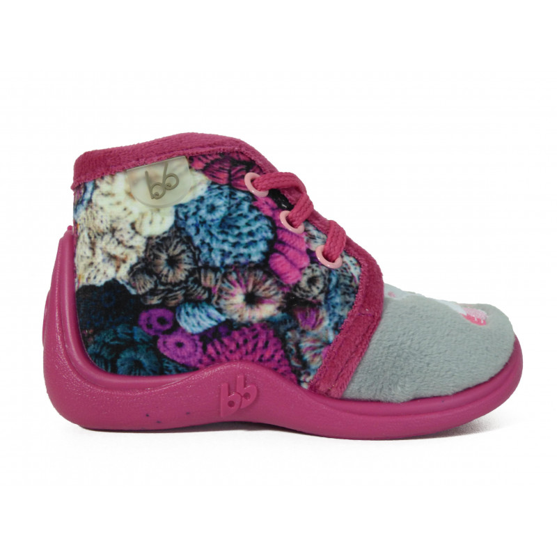 Chaussons fille bébé Babybotte à lacet mouton rose et gris