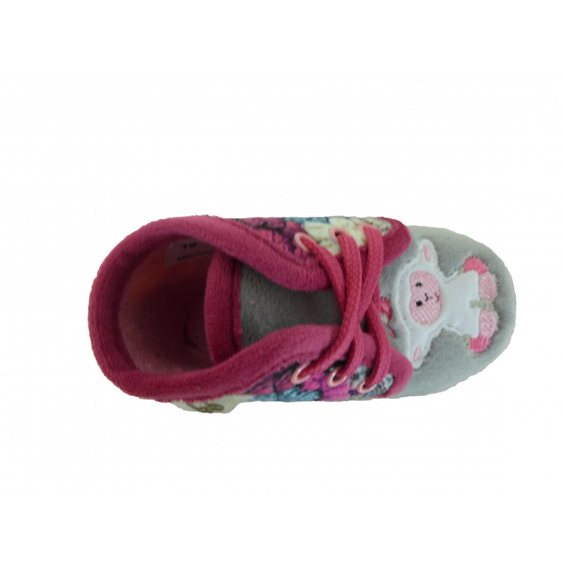 Chaussons fille bébé Babybotte à lacet mouton rose et gris