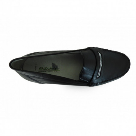 Chaussures Loafer Waldlaufer en Cuir lisse noir Confort à largeur