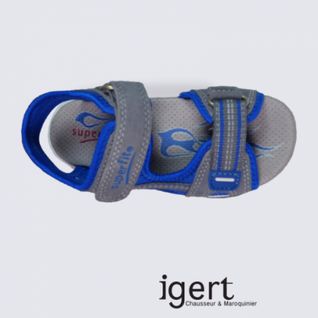 Sandale bleu pour garçon Superfit en cuir motif foot
