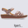 Nu-pieds Mephisto en cuir rose à talon compensé Nu-pieds Mephisto en cuir rose à talon compensé