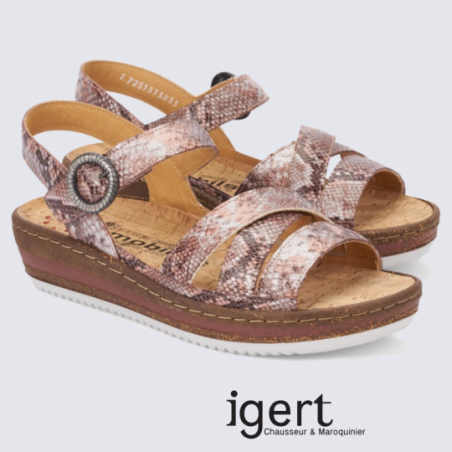 Nu-pieds Mephisto en cuir rose à talon compensé Nu-pieds Mephisto en cuir rose à talon compensé