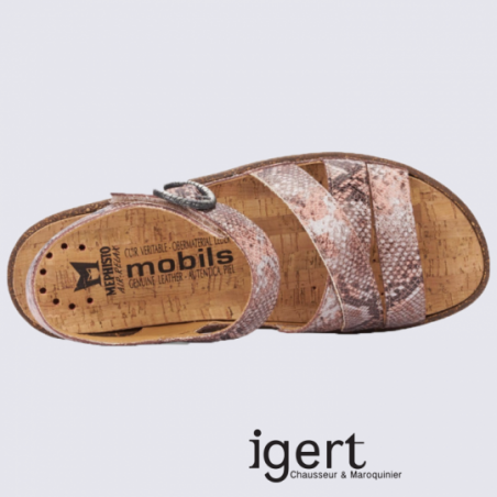Nu-pieds Mephisto en cuir rose à talon compensé Nu-pieds Mephisto en cuir rose à talon compensé