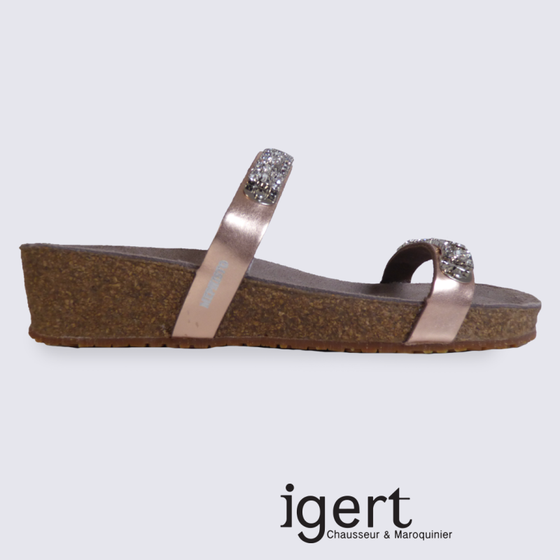 Mules pour femme Mephisto en cuir or rose avec strass