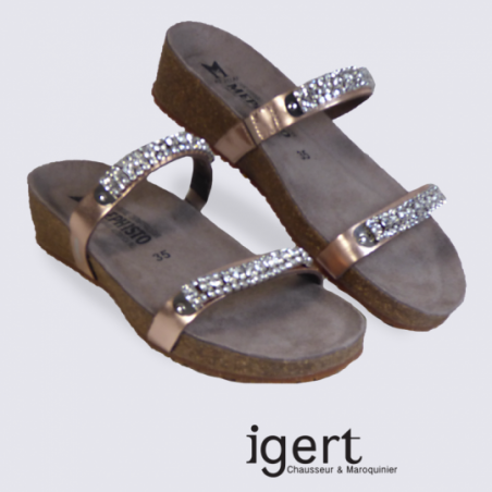 Mules pour femme Mephisto en cuir or rose avec strass Mules pour femme Mephisto en cuir or rose avec strass