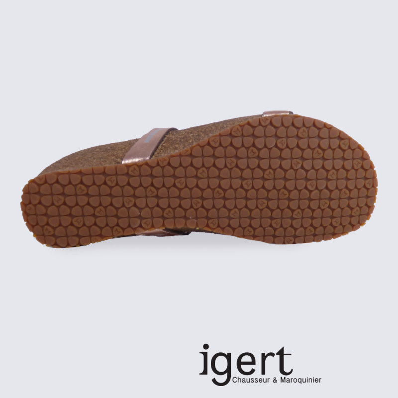 Mules pour femme Mephisto en cuir or rose avec strass