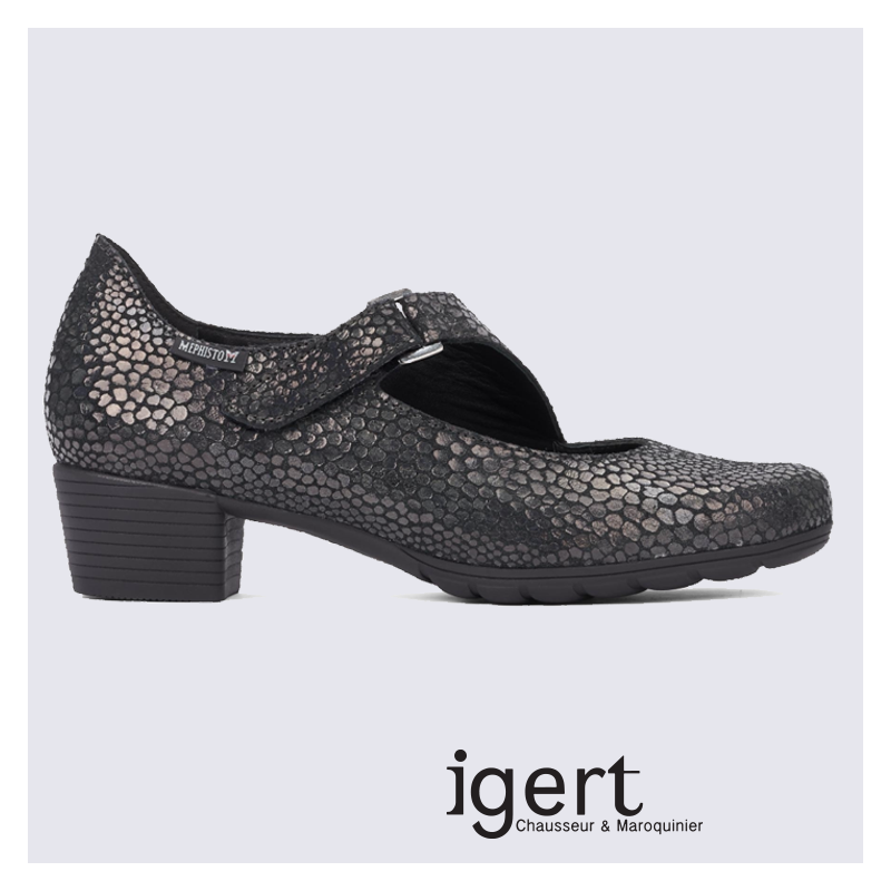 Ballerines à bride Mephisto en cuir gris reptile