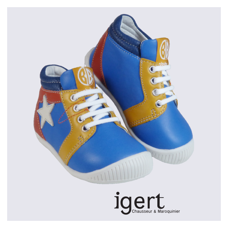 Chaussures à lacet pour bébé garçon Babybotte en cuir coloré