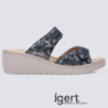 Mules compensées pour femme Mephisto en cuir bleu Mules compensées pour femme Mephisto en cuir bleu