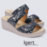 Mules compensées pour femme Mephisto en cuir bleu Mules compensées pour femme Mephisto en cuir bleu
