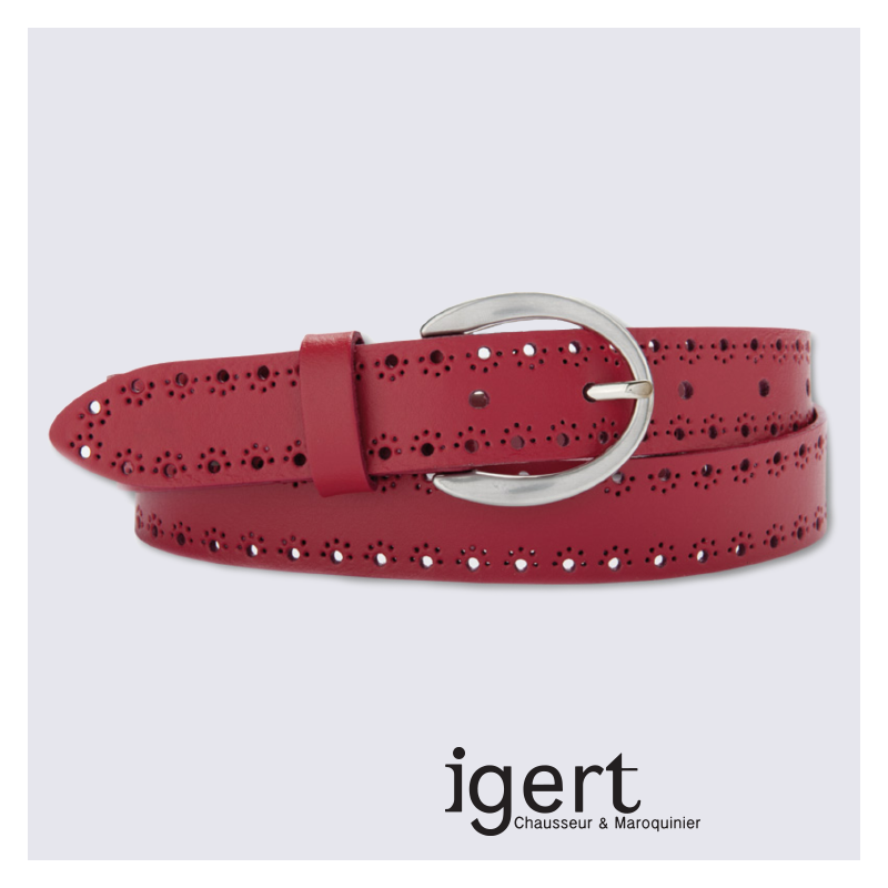 Ceinture Bernd Götz, ceinture femme en cuir rouge perforé Ceinture Bernd Götz, ceinture femme en cuir rouge perforé