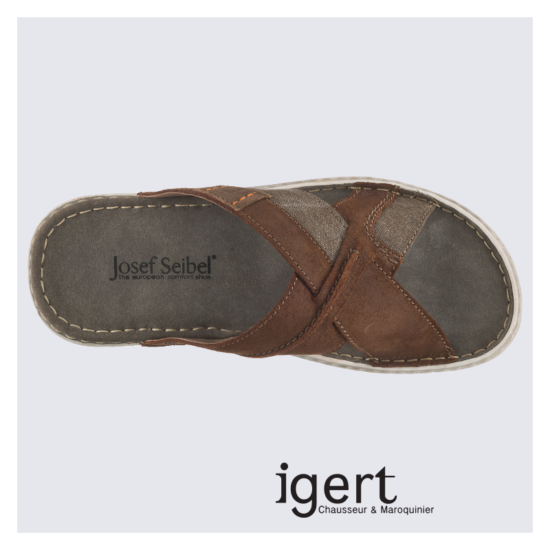 Mules Josef Seibel, mules homme en cuir marron
