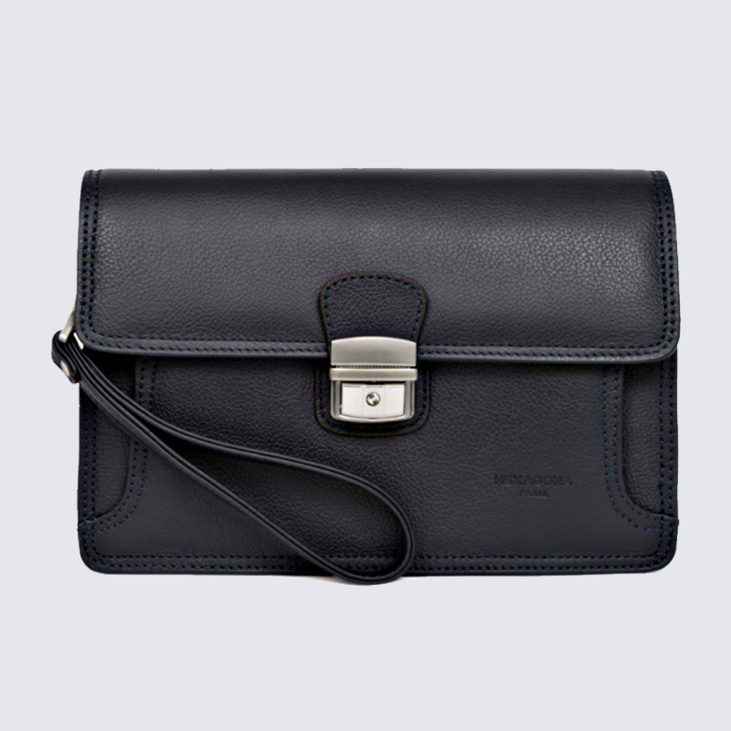 Pochette Hexagona, pochette avec dragonne homme en cuir noir