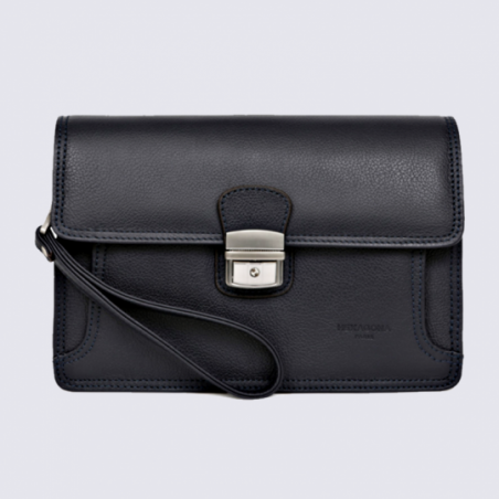 Pochette Hexagona, pochette avec dragonne homme en cuir noir