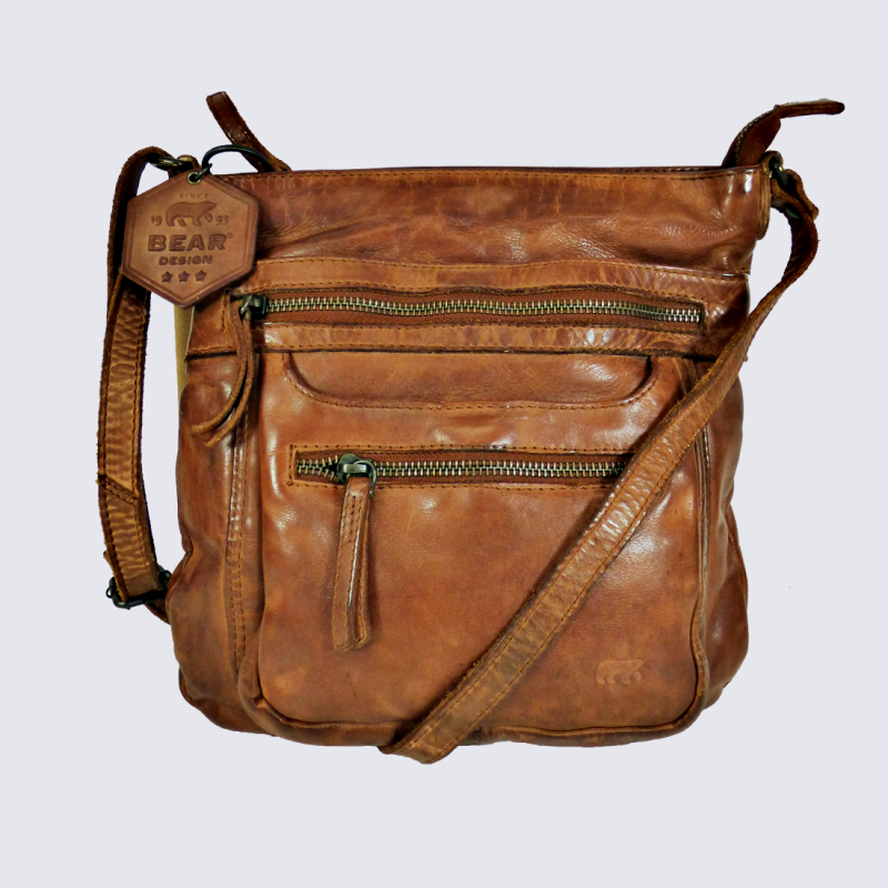 Sac Bear, sac à bandoulière tendance femme en cuir cognac