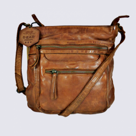 Sac Bear, sac à bandoulière tendance femme en cuir cognac