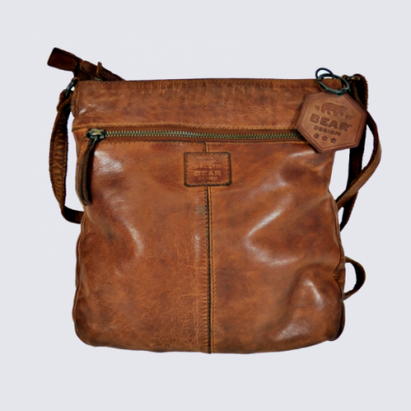 Sac Bear, sac à bandoulière tendance femme en cuir cognac