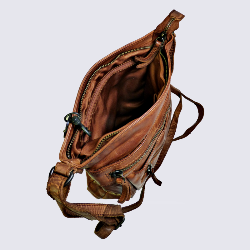 Sac Bear, sac à bandoulière tendance femme en cuir cognac