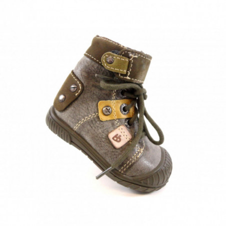 Chaussure garçon montante babybotte en cuir kaki