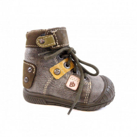 Chaussure garçon montante babybotte en cuir kaki