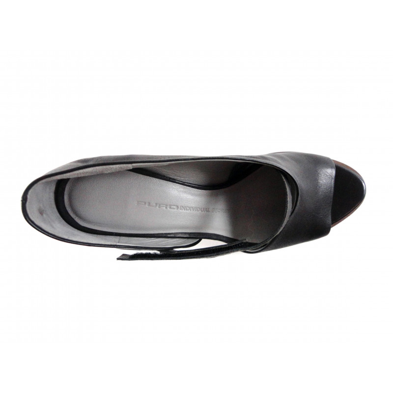 Escarpin femme chic en cuir noir talon original Puro
