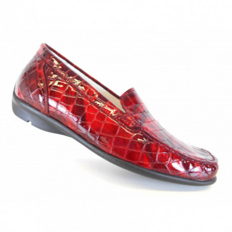 Mocassin pieds sensibles en cuir rouge femme