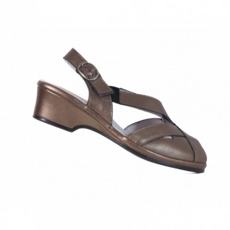 Nu-pied en cuir Florett Confort à talon compensé Bronze Nu-pied en cuir Florett Confort à talon compensé Bronze