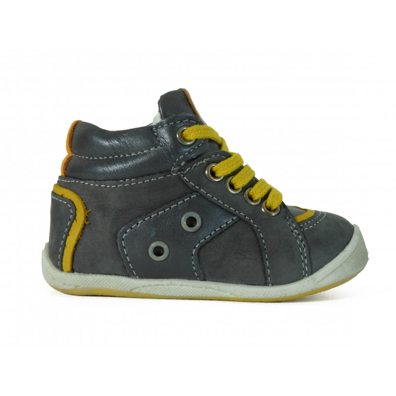 Chaussures garçon bébé en cuir Nubuck gris