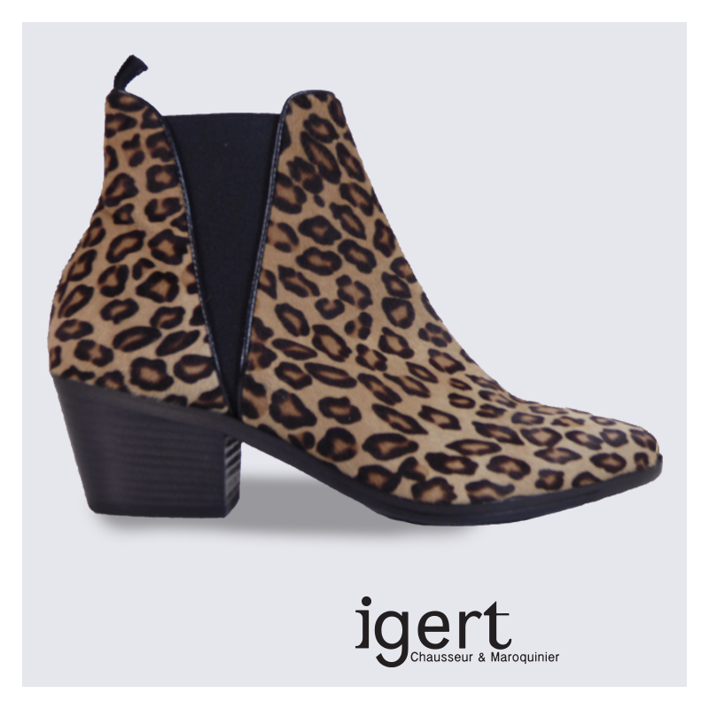 Bottines K&S en cuir à imprimé léopard Mode