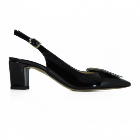 Nu-pieds Moda Di Fausto en cuir noir vernis tendance