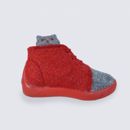 Chausson bébé Babybotte rouge avec chat