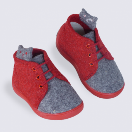 Chausson bébé Babybotte rouge avec chat