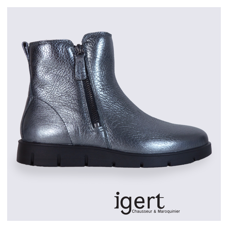 Bottines Ecco, bottines femme en cuir argenté