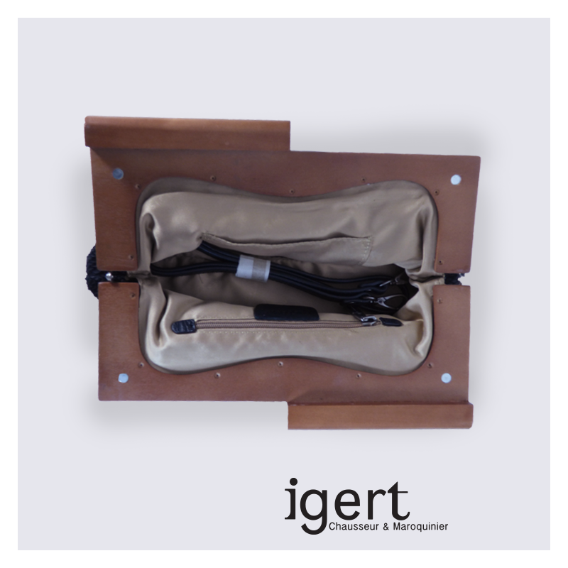 Pochette Frederic en bois et en cuir noir