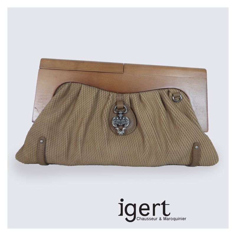 Pochette Frederic en bois et en cuir kaki