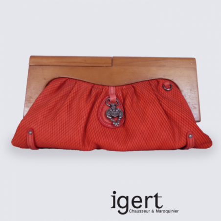 Pochette Frederic en bois et en cuir rouge