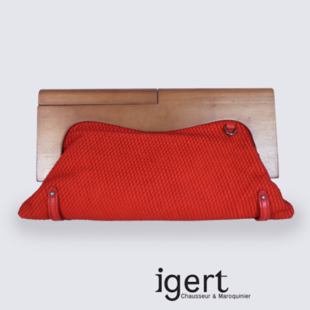 Pochette Frederic en bois et en cuir rouge