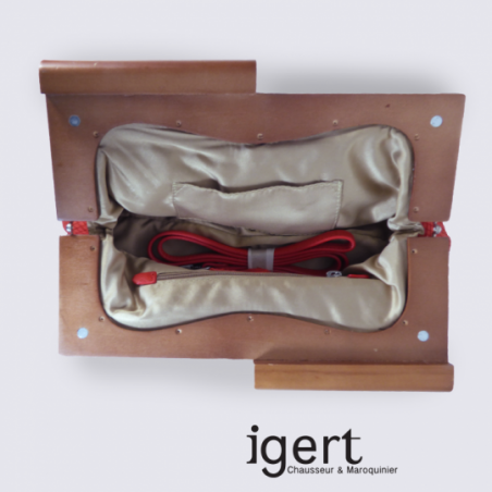 Pochette Frederic en bois et en cuir rouge