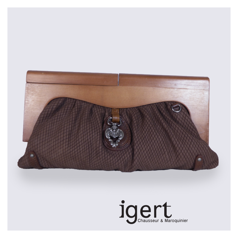 Pochette Frederic en bois et en cuir marron