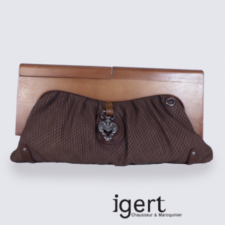 Pochette Frederic en bois et en cuir marron Pochette Frederic en bois et en cuir marron