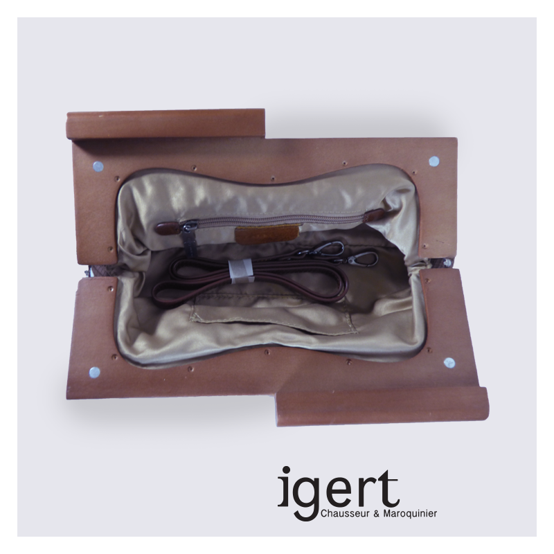 Pochette Frederic en bois et en cuir marron