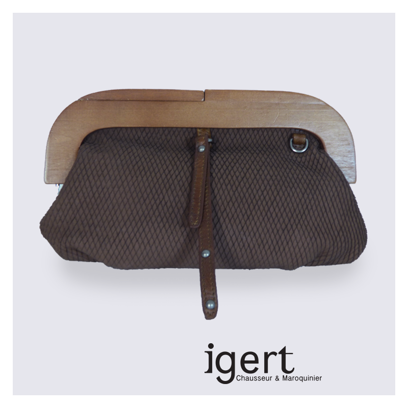 Petite pochette Frederic en bois et en cuir marron