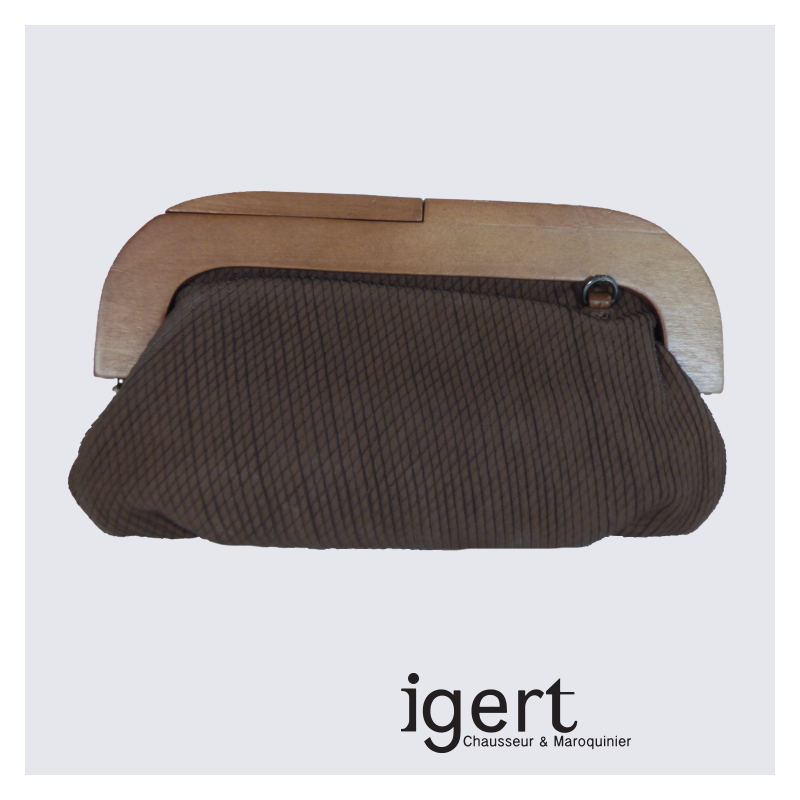 Petite pochette Frederic en bois et en cuir marron