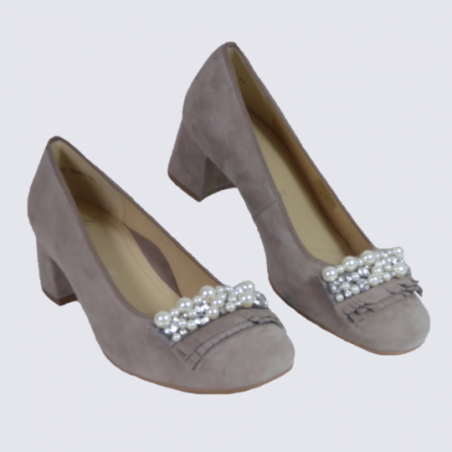 Escarpins Ara en cuir taupe avec perles tendance et confort