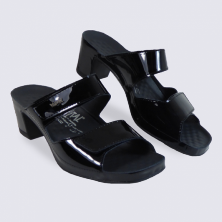 Mules Vital femme en cuir vernis noir confort et tendance