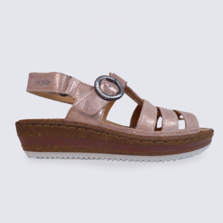 Nu-pied Mephisto en cuir or rose à talon compensé Nu-pied Mephisto en cuir or rose à talon compensé