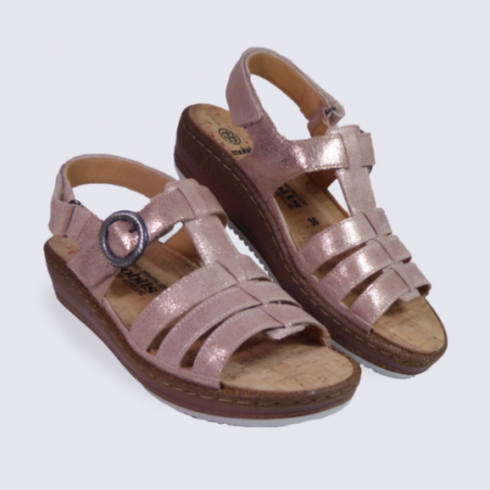 Nu-pied Mephisto en cuir or rose à talon compensé Nu-pied Mephisto en cuir or rose à talon compensé